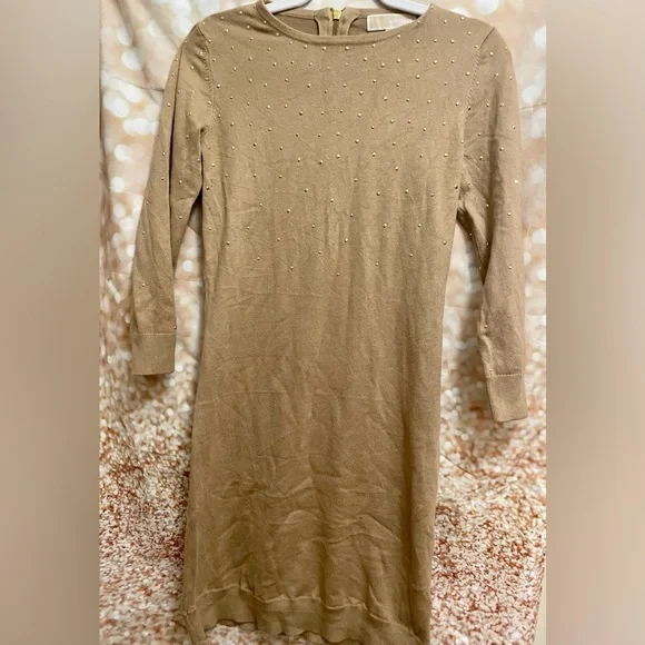 MICHAEL Michael Kors | Dresses | Michael Michael Kors Tan Sweater Dress  With Gold Embellishmentsxs | Poshmark